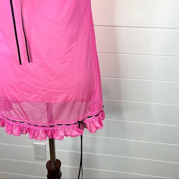 Victoria’s Secret Hot Pink Sheer Chemise 36B Black Ribbon Trim - Picture 3 of 7